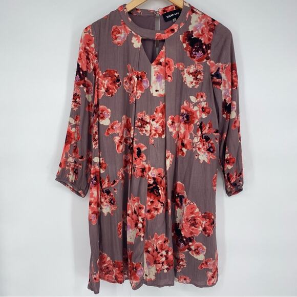 Sugarlips Dresses & Skirts - Sugar Lips Mini Swing Dress Tunic Mauve Pink Red Floral Crinkle Gauze Small